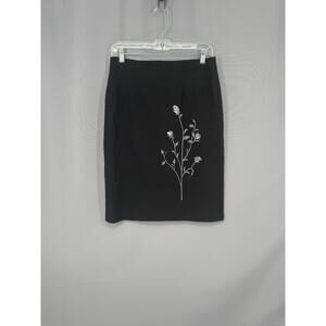 Avantage Skirt Womens Medium Black Floral Embroidered Pencil Y2k Whimsygoth